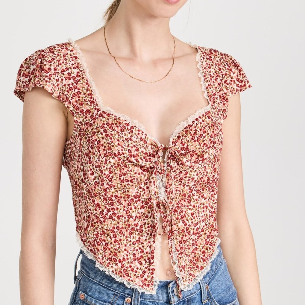 Reformation Safia Floral Top in La Vie En Rose Size 0 - Picture 15 of 16